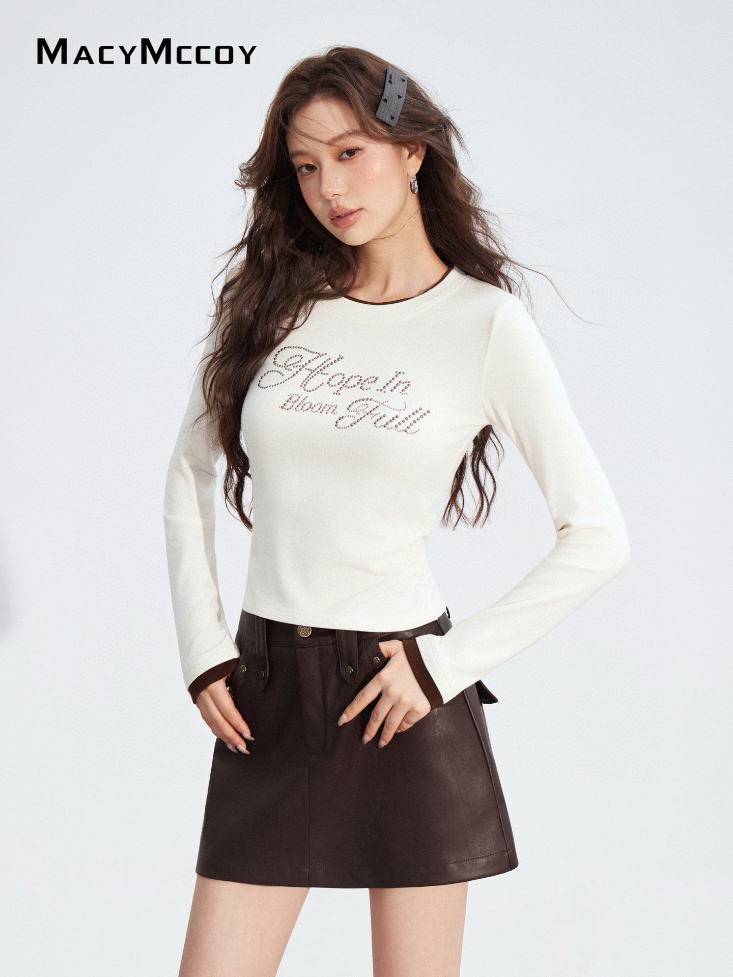 MacyMccoy MMC2025186 Fake two piece letter T-shirt