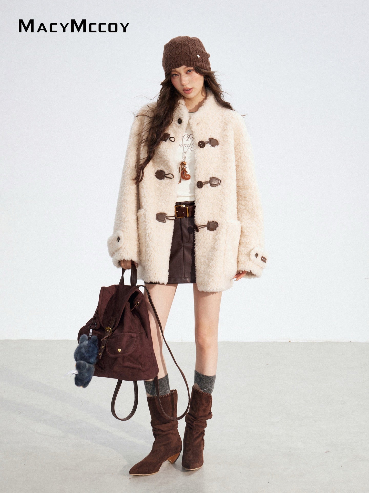 MacyMccoy MMC2025190 Woolen leather buttoned coat