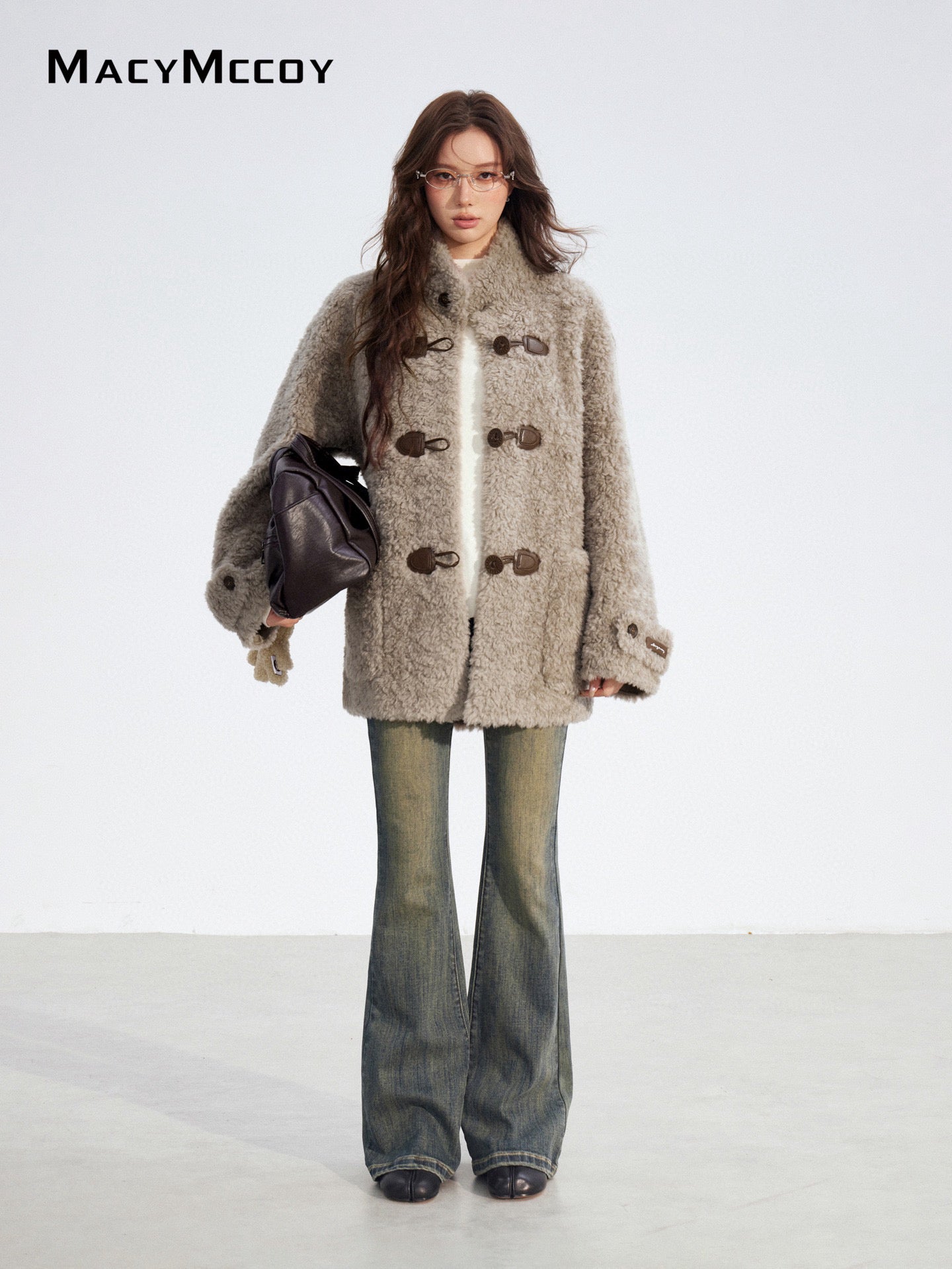 MacyMccoy MMC2025190 Woolen leather buttoned coat