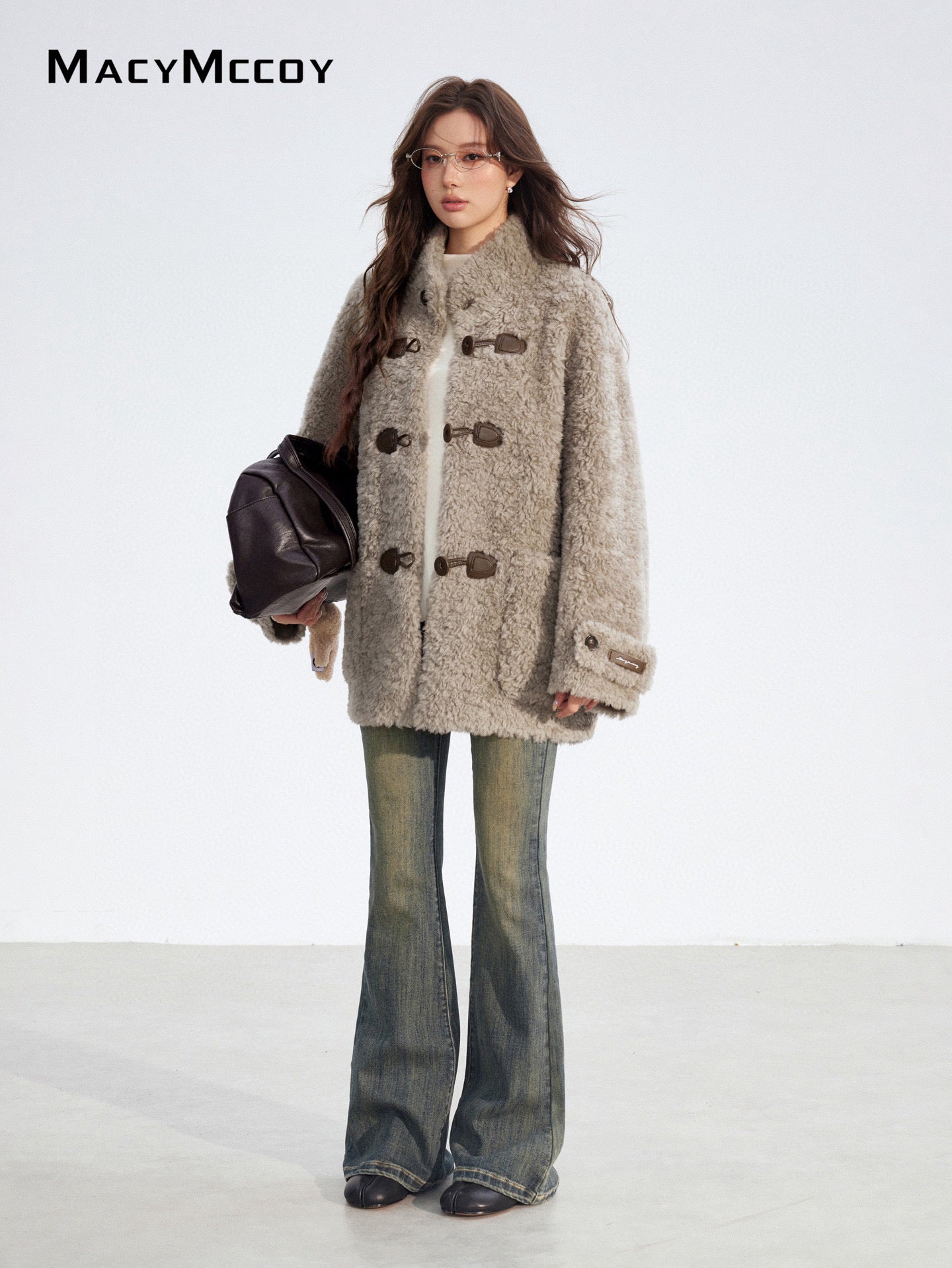 MacyMccoy MMC2025190 Woolen leather buttoned coat