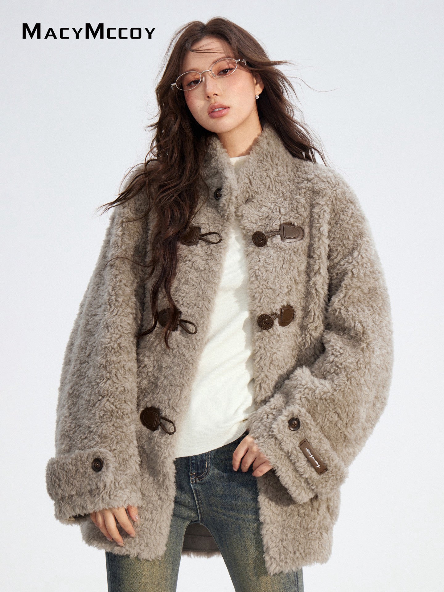 MacyMccoy MMC2025190 Woolen leather buttoned coat