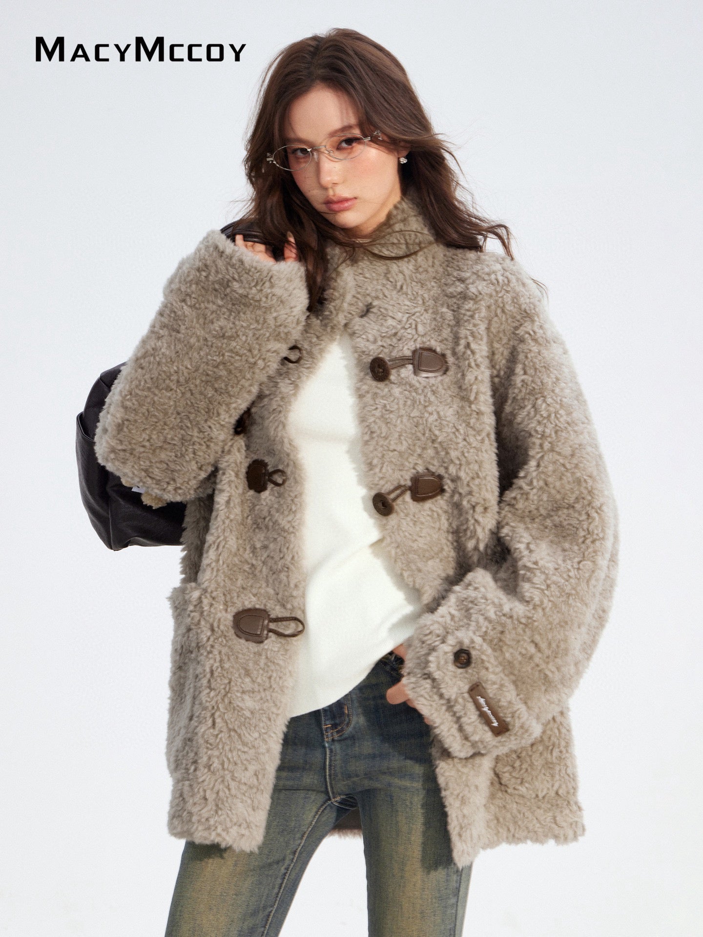 MacyMccoy MMC2025190 Woolen leather buttoned coat