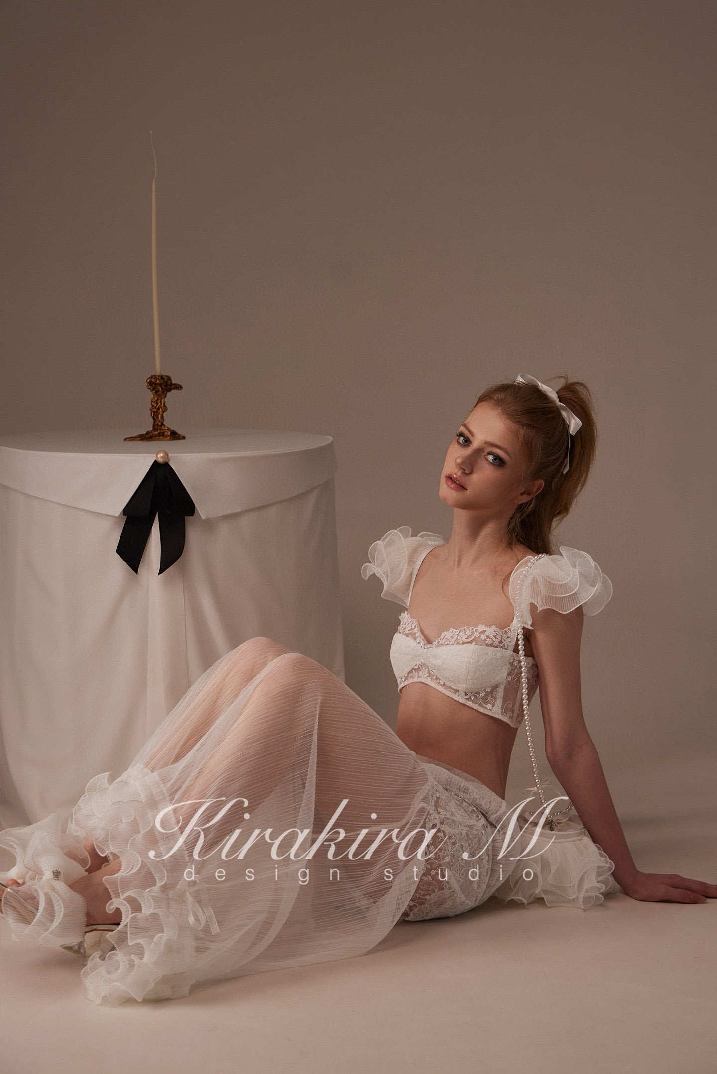 Kirakira.M White Multi-layer lace bra