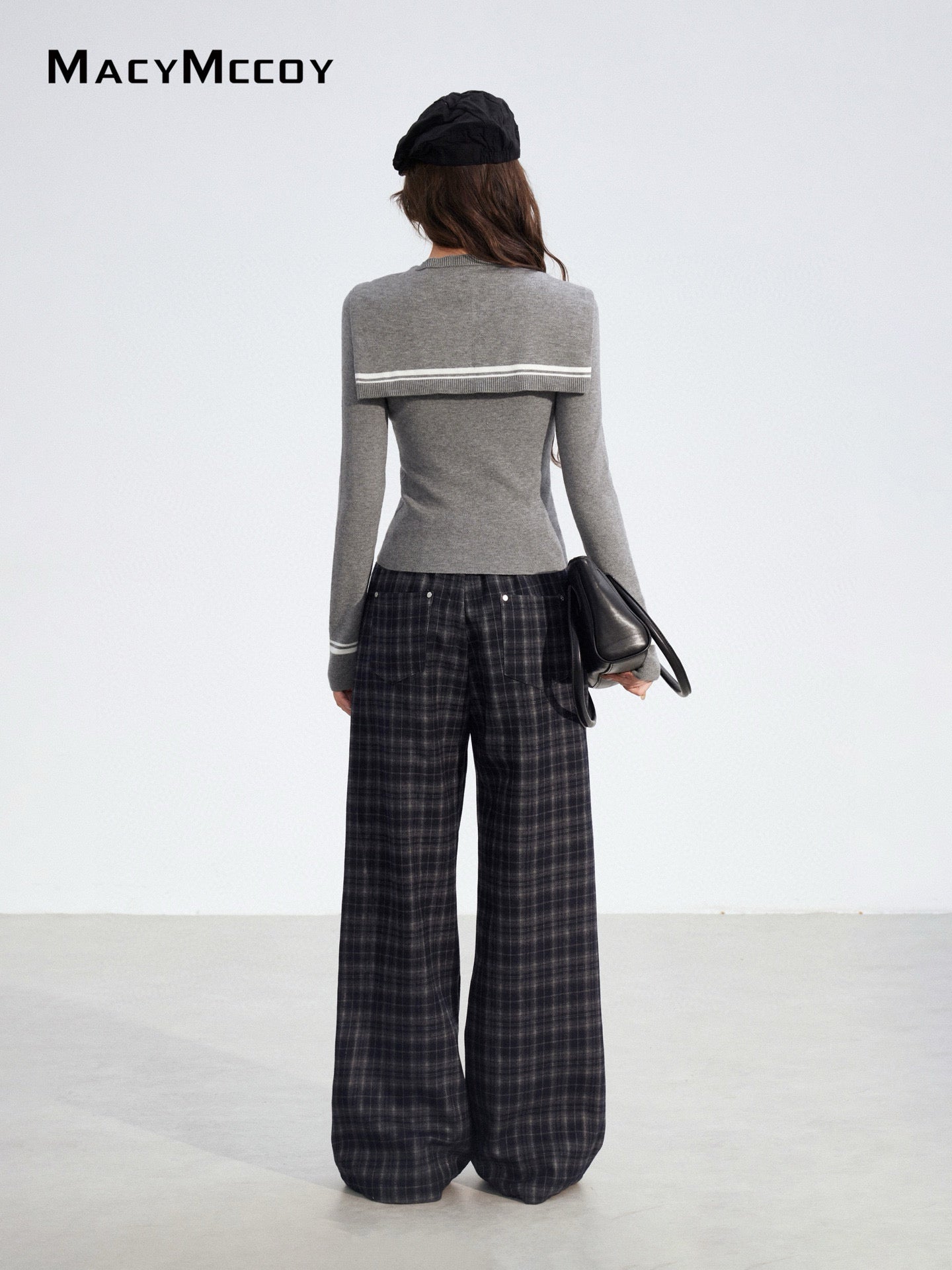 MacyMccoy MMC2025194 Plucked plaid wide leg pants