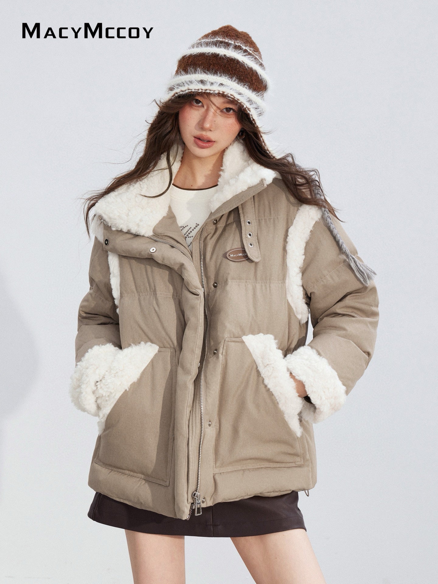 MacyMccoy MMC2025189 Lamb wool spliced down jacket