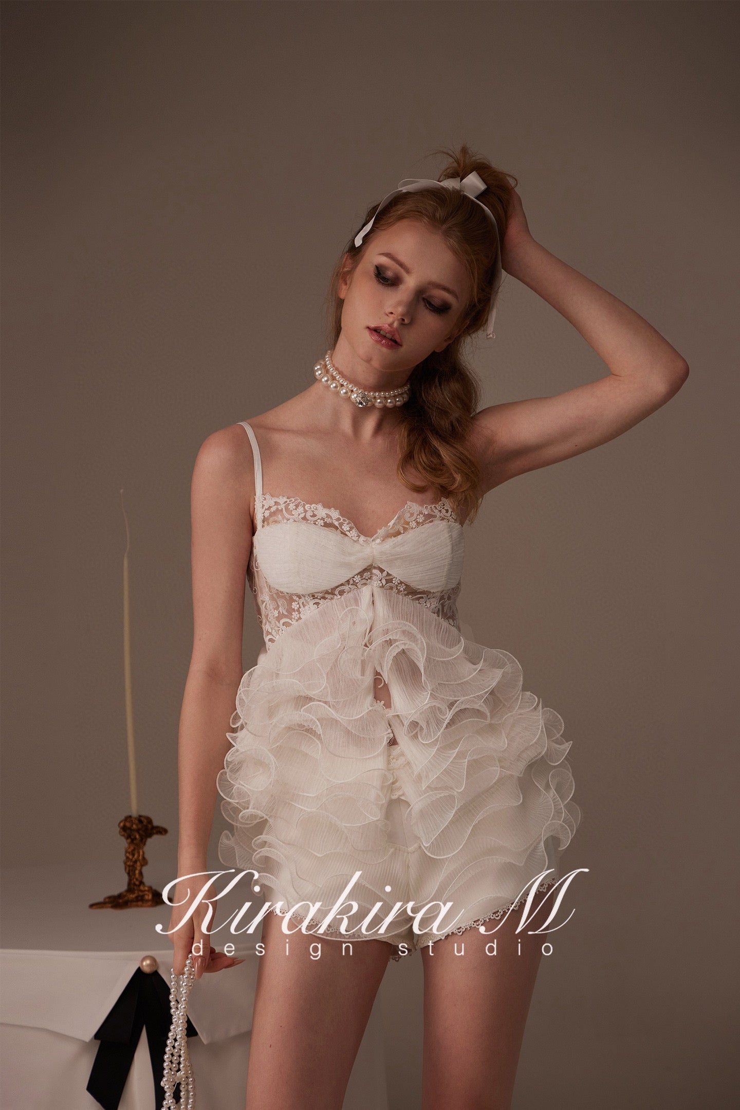 Kirakira.M White Multi-layer lace top