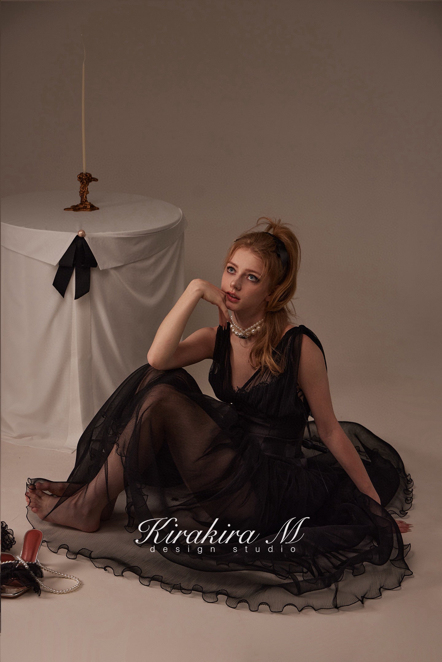 Kirakira.M Black deep v collar long dress