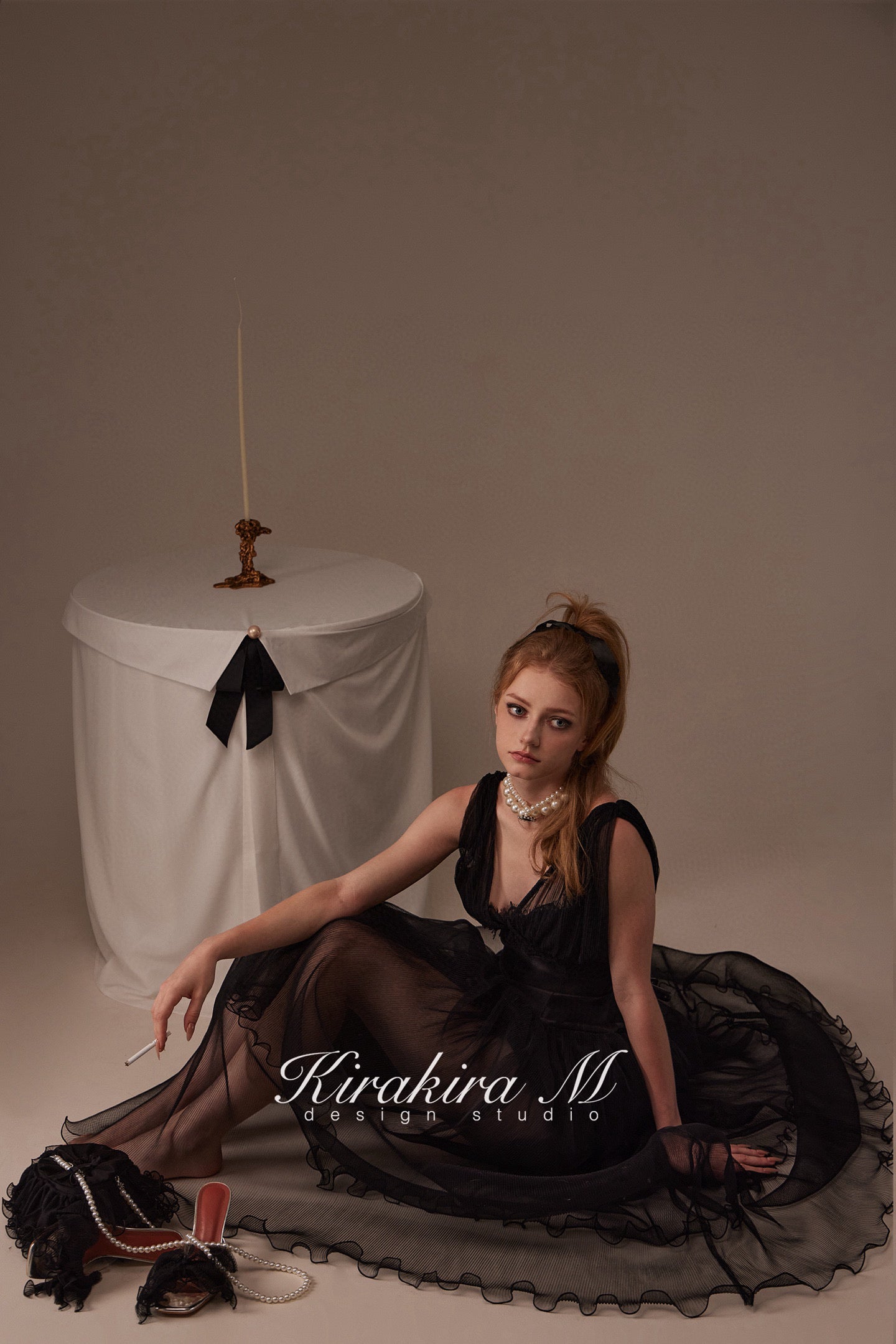 Kirakira.M Black deep v collar long dress