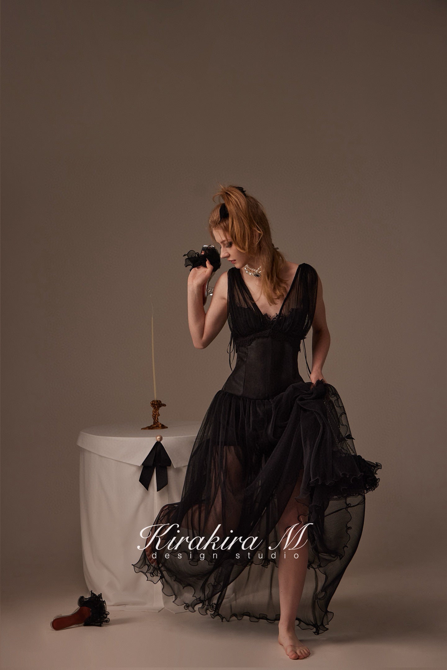 Kirakira.M Black deep v collar long dress