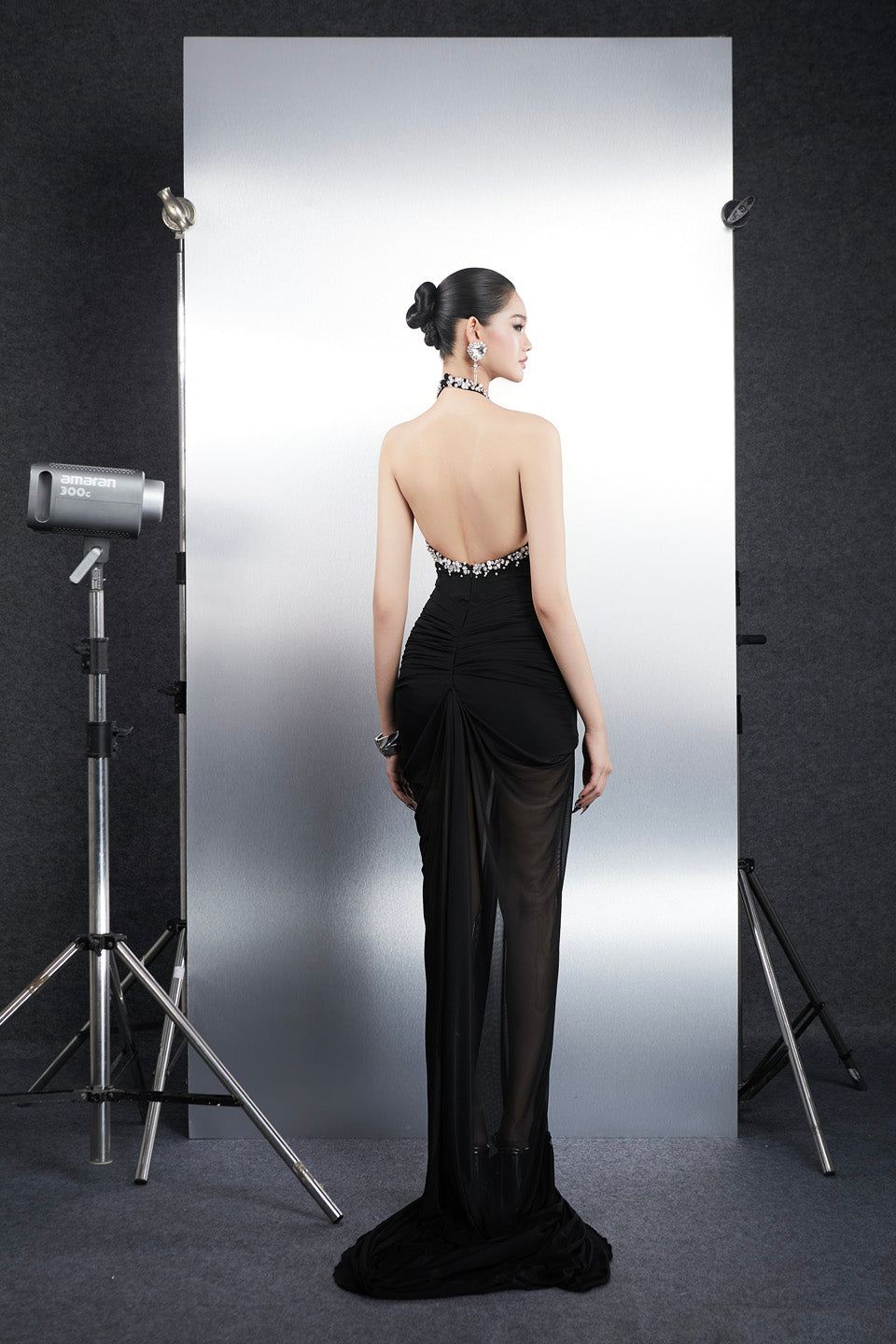 Bandage Dress Diamond chain hanging neck maxi dress