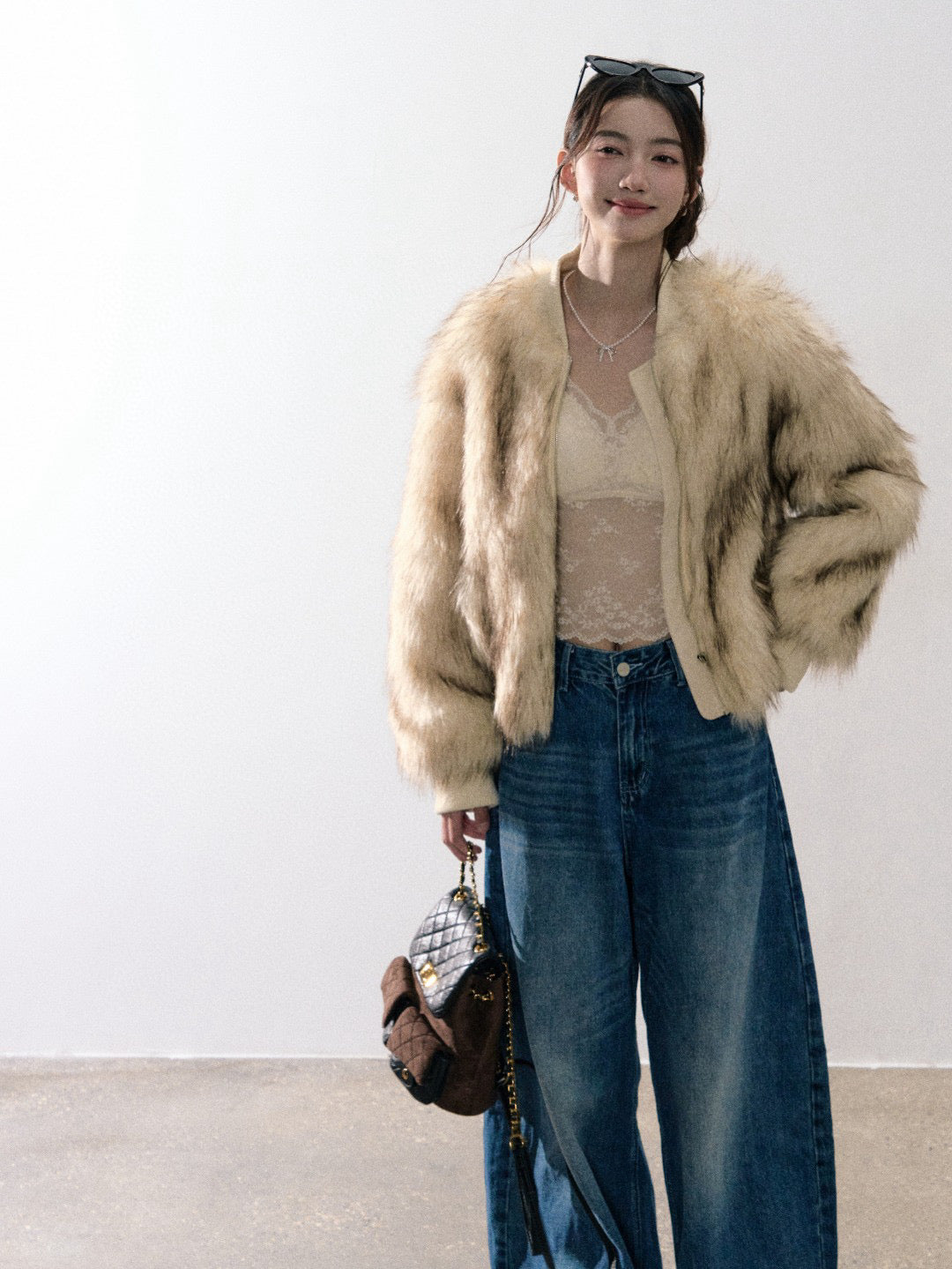 Lafreedom LAF350934 Round neck fur plush jacket