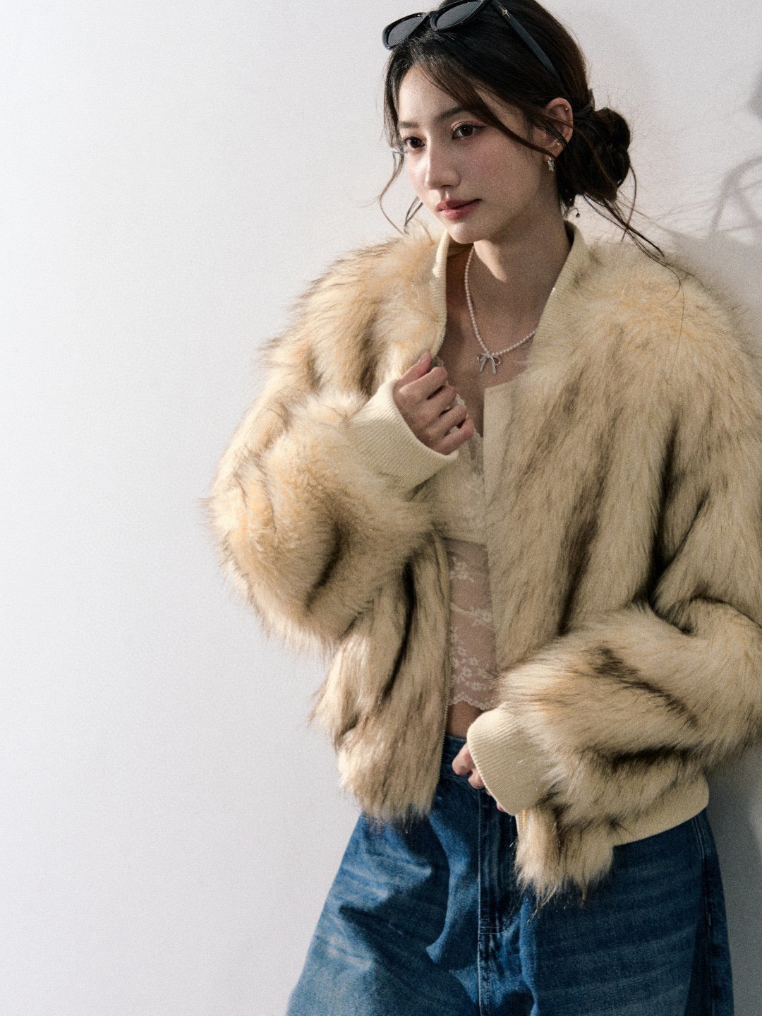 Lafreedom LAF350934 Round neck fur plush jacket