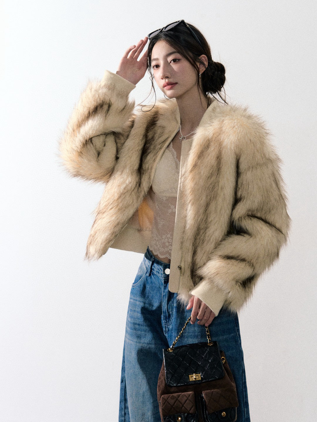 Lafreedom LAF350934 Round neck fur plush jacket