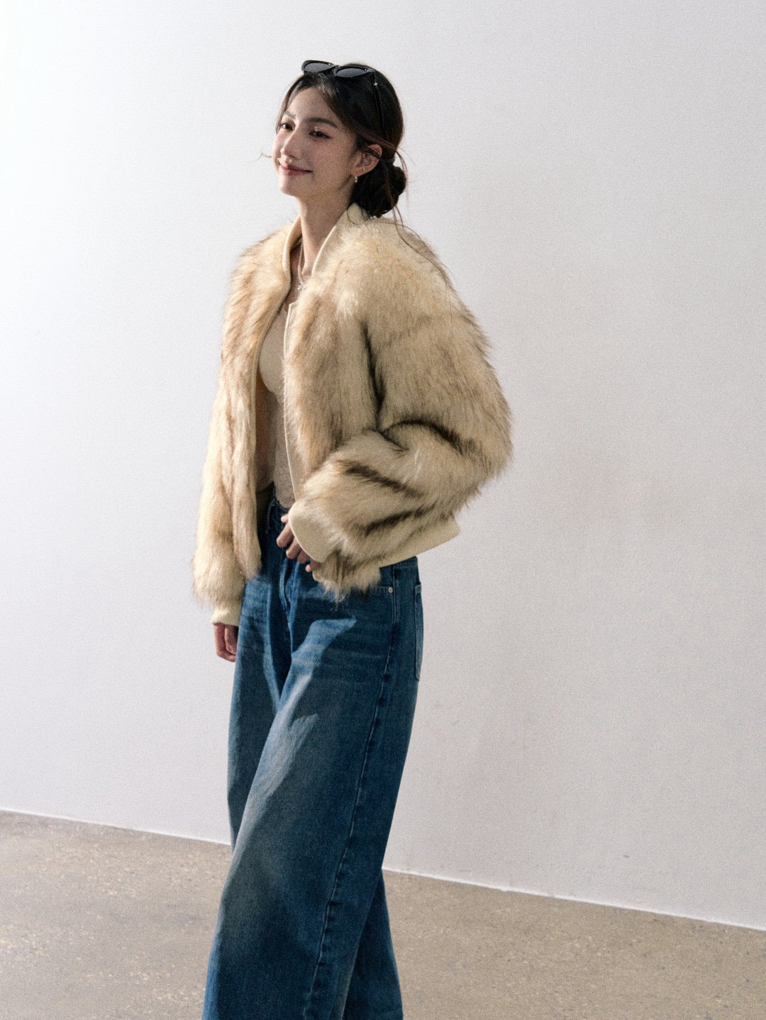 Lafreedom LAF350934 Round neck fur plush jacket