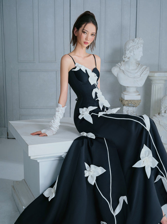 RITARA Tulip Flower Black Dress