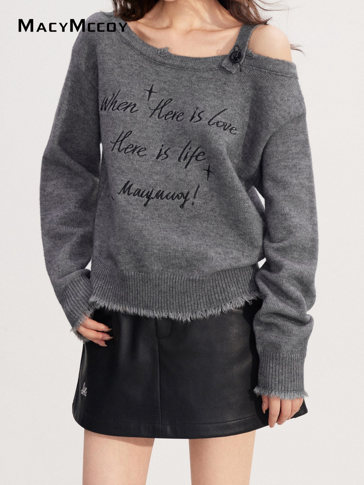 MacyMccoy MMC2025233 Off shoulder embroidered sweater