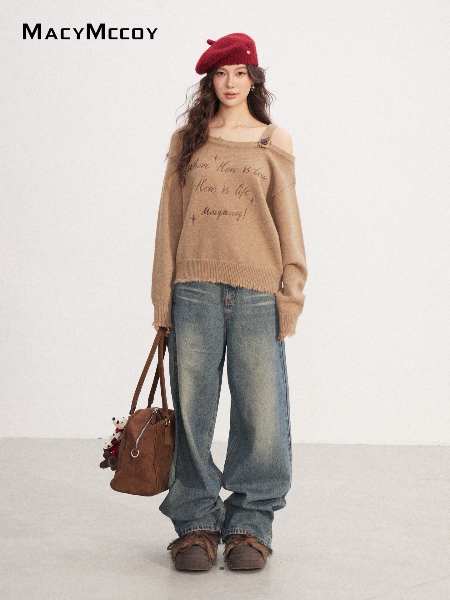 MacyMccoy MMC2025233 Off shoulder embroidered sweater