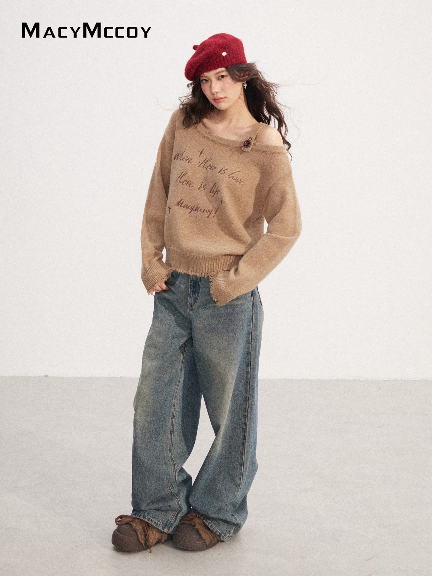 MacyMccoy MMC2025233 Off shoulder embroidered sweater