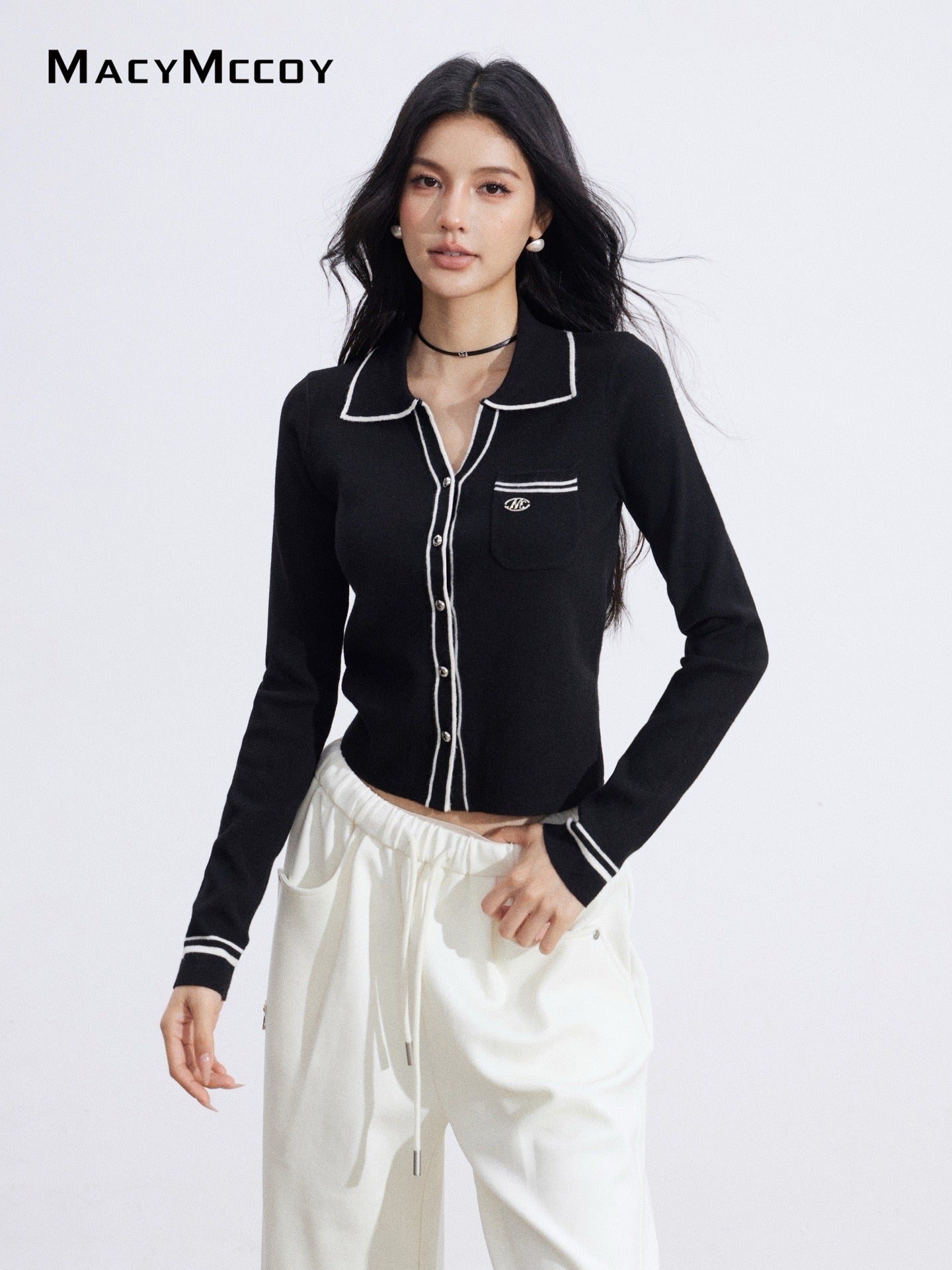 MacyMccoy MMC2026006 Polo collar contrasting knit top