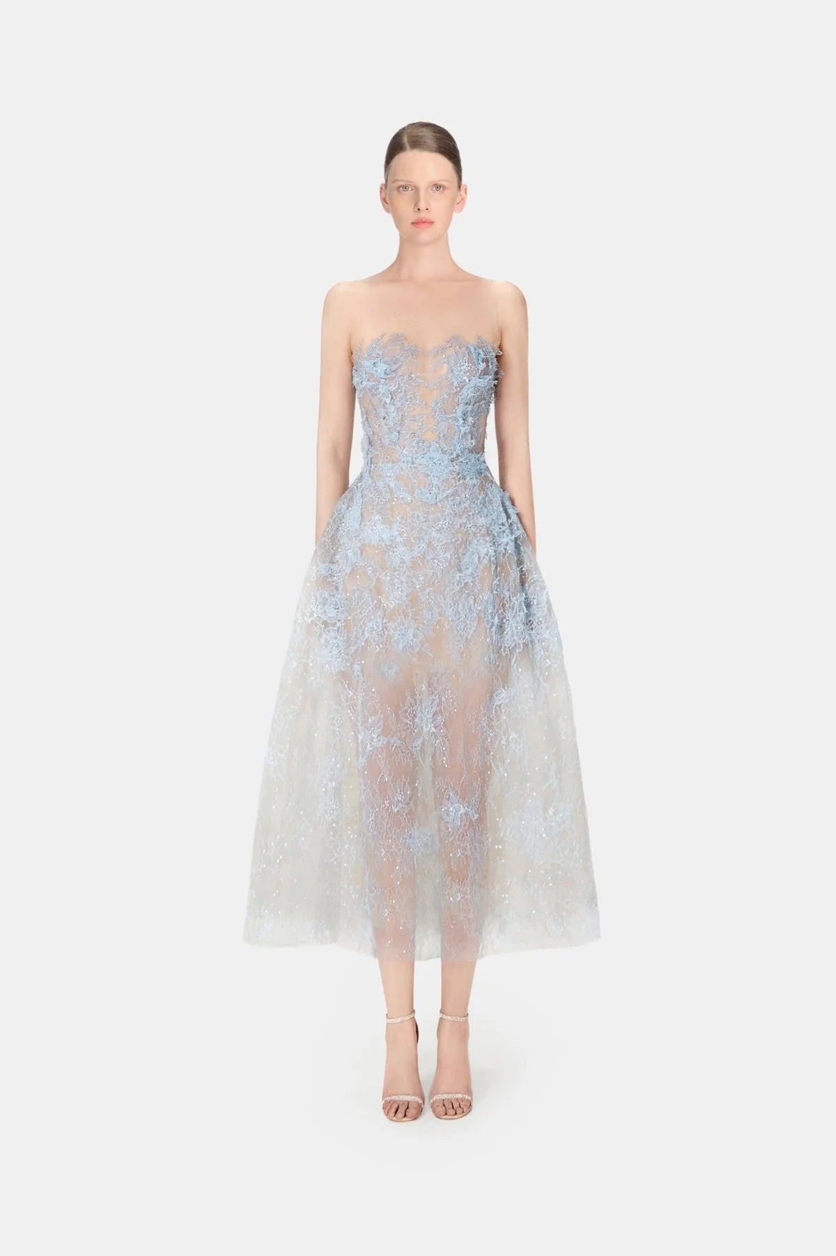Montsand Baby Blue Beaded Lace Dress