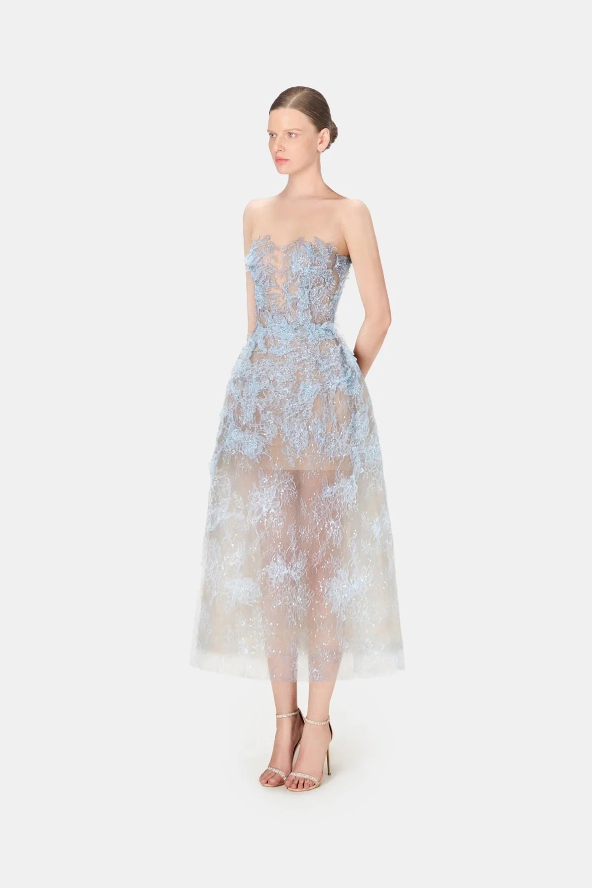 Montsand Baby Blue Beaded Lace Dress