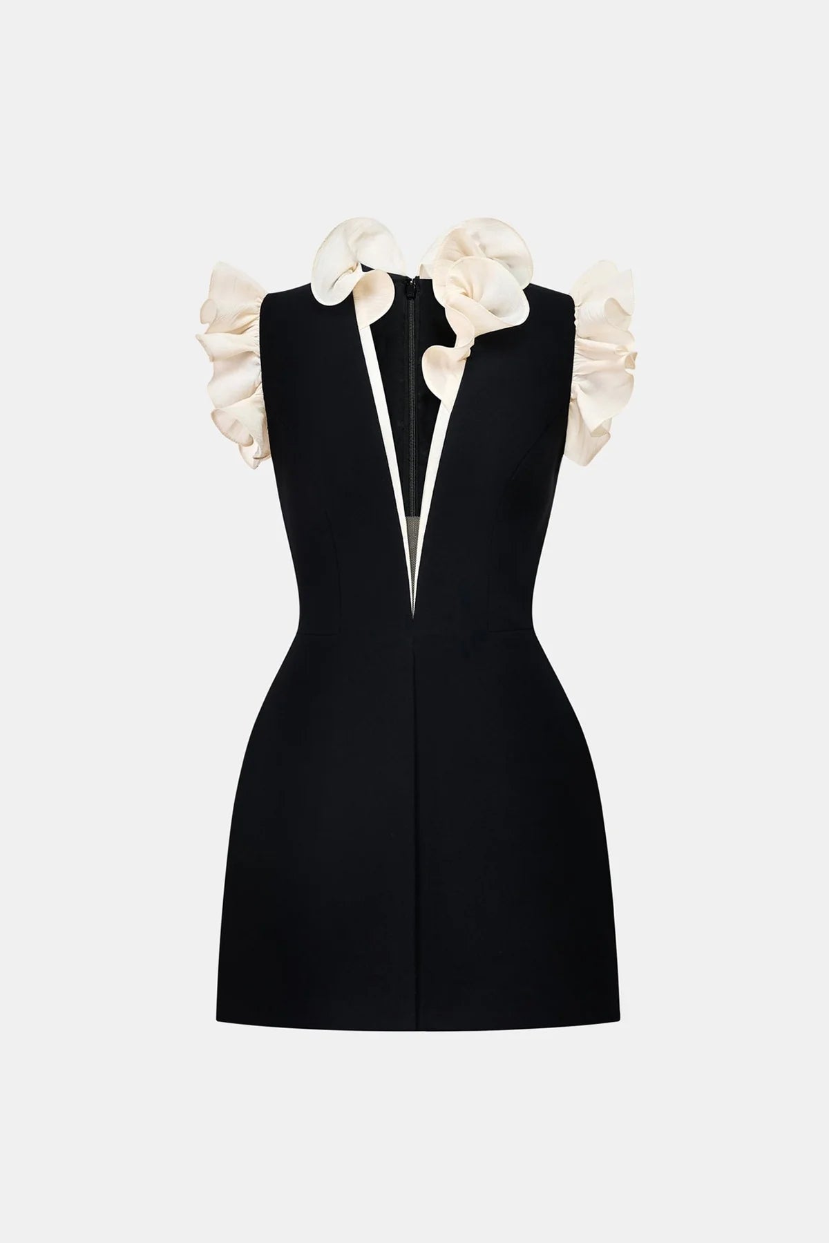 Montsand Black Ruffle Vneck Mini Dress
