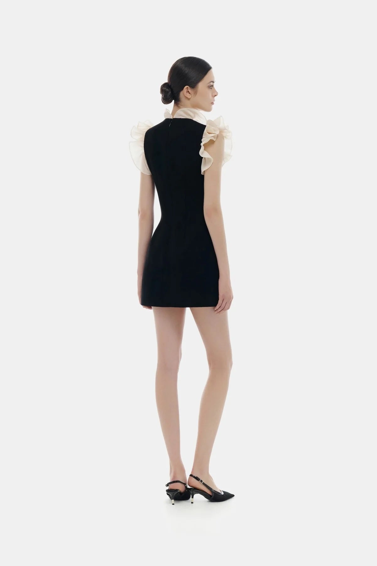 Montsand Black Ruffle Vneck Mini Dress