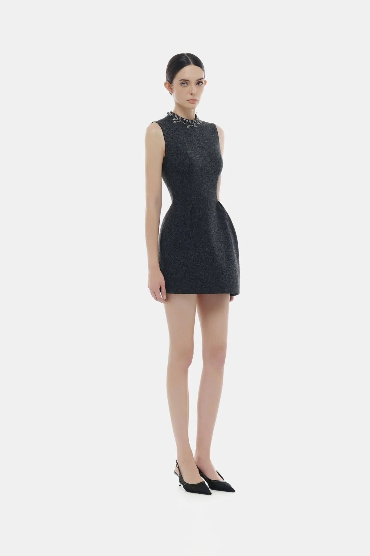 Montsand Sleeveless Embelished Neck Mini Dress
