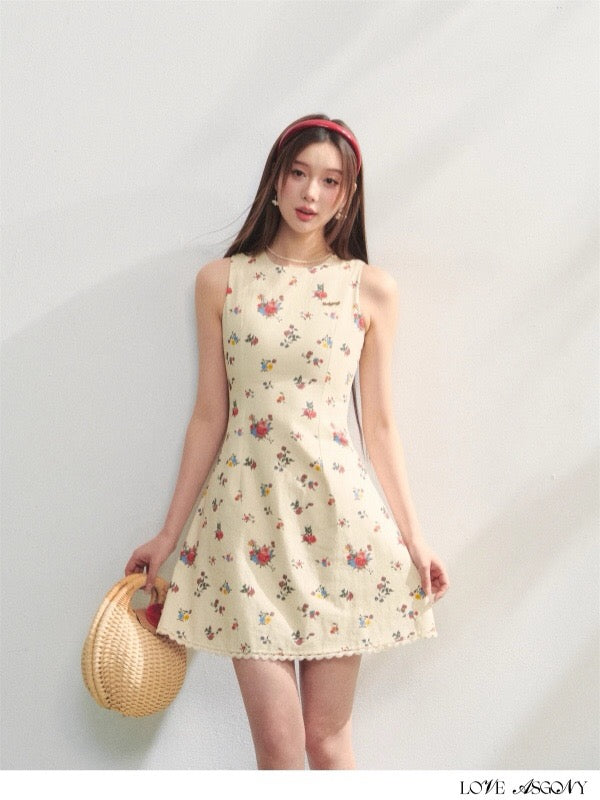 AsGony ASG25216 Printed slim fit sleeveless dress