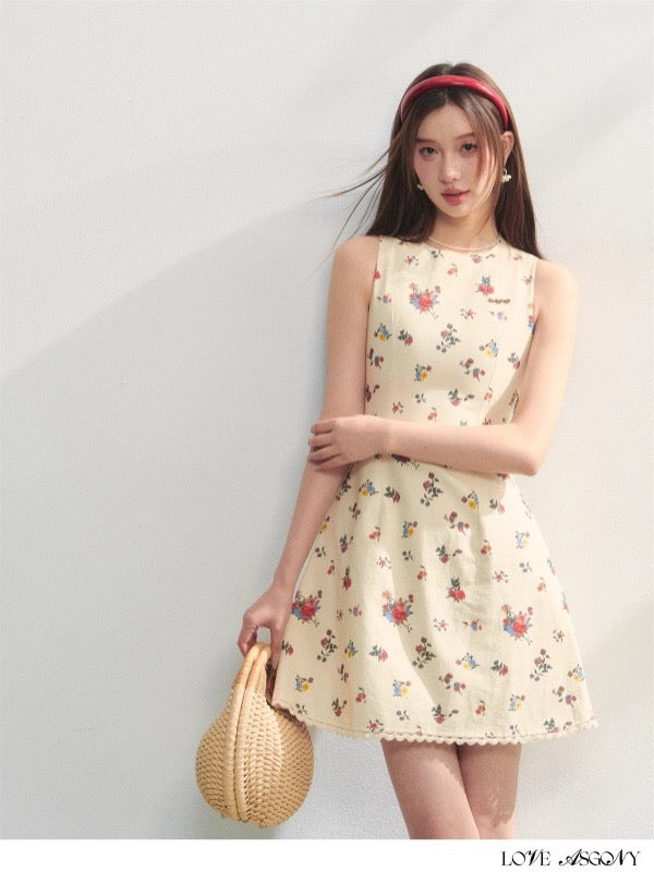 AsGony ASG25216 Printed slim fit sleeveless dress