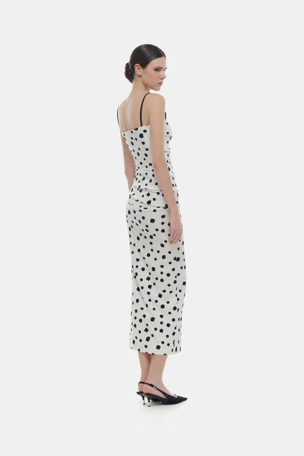 Montsand Polka Dot Draped Midi Dress