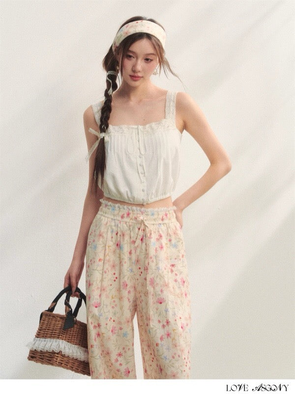 AsGony ASG25226 Lace patchwork camisole vest