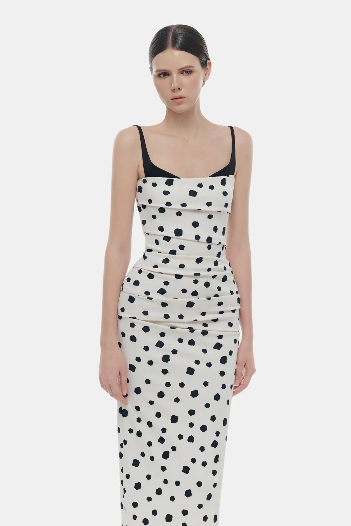 Montsand Polka Dot Draped Midi Dress