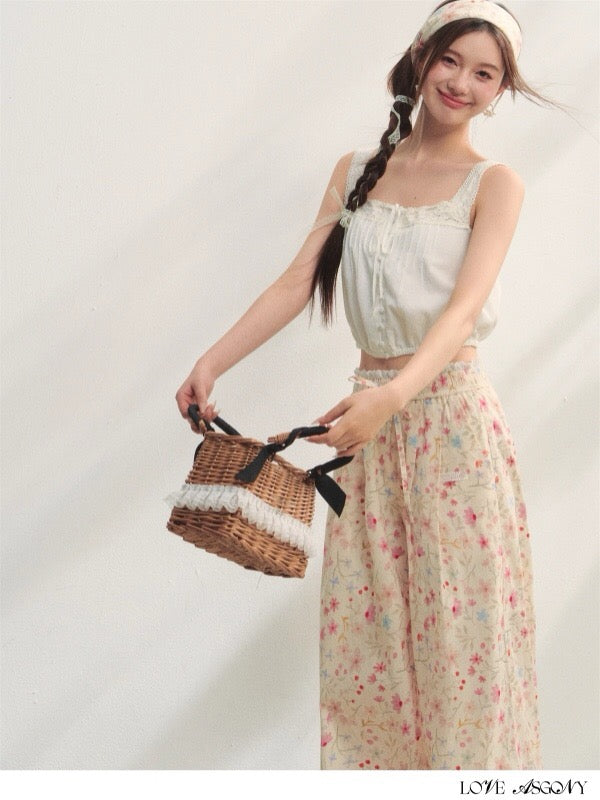 AsGony ASG25226 Lace patchwork camisole vest