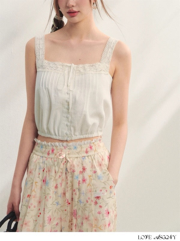 AsGony ASG25226 Lace patchwork camisole vest