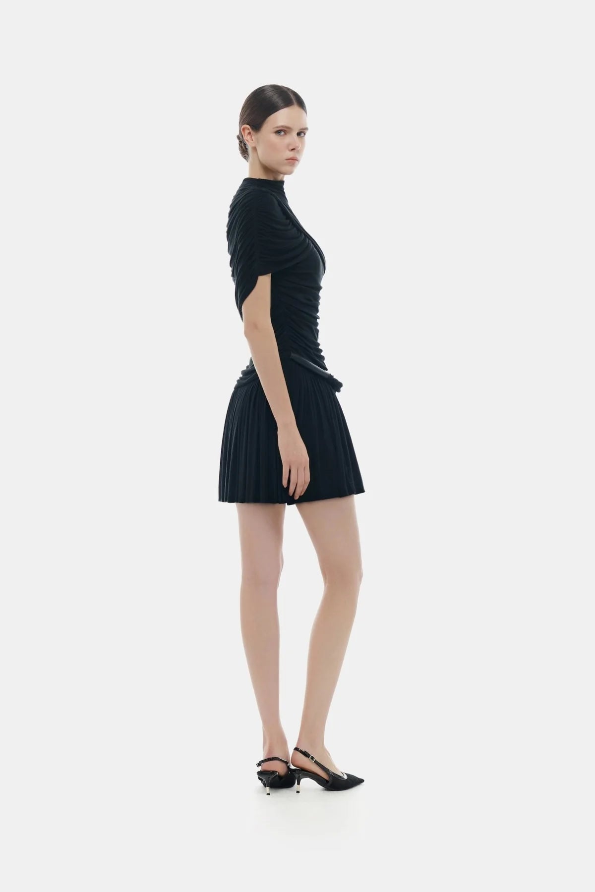 Montsand Black Draped Cape Mini Dress