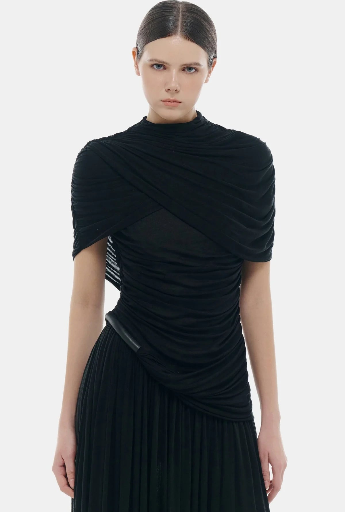 Montsand Black Draped Cape Mini Dress