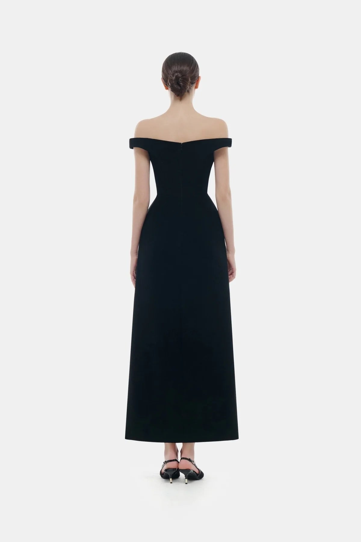 Montsand Black Off Shoulder Lace Detail Midi Dress