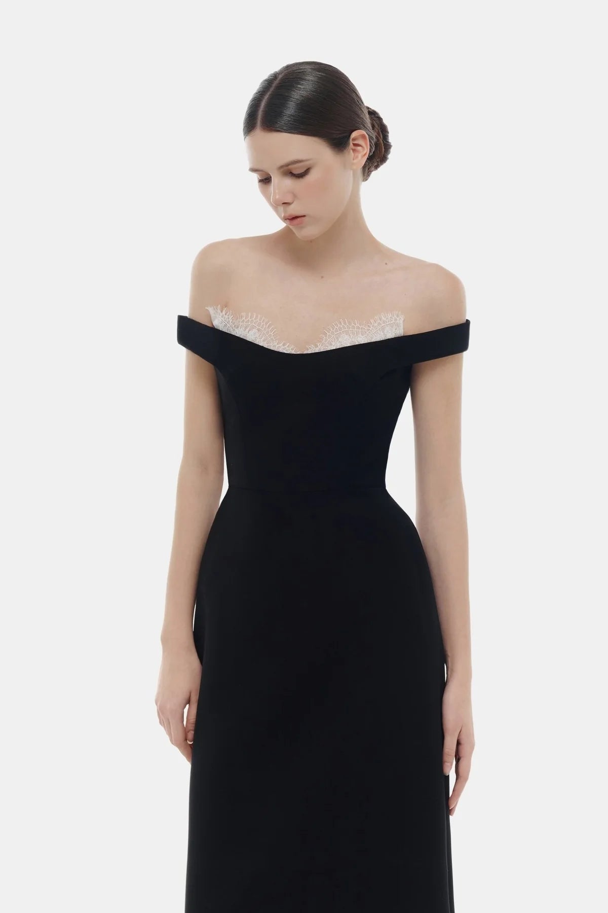 Montsand Black Off Shoulder Lace Detail Midi Dress