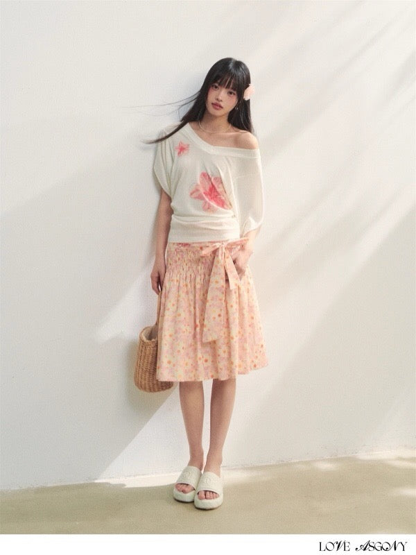 AsGony ASG25228 Printed strap embroidered strapless dress