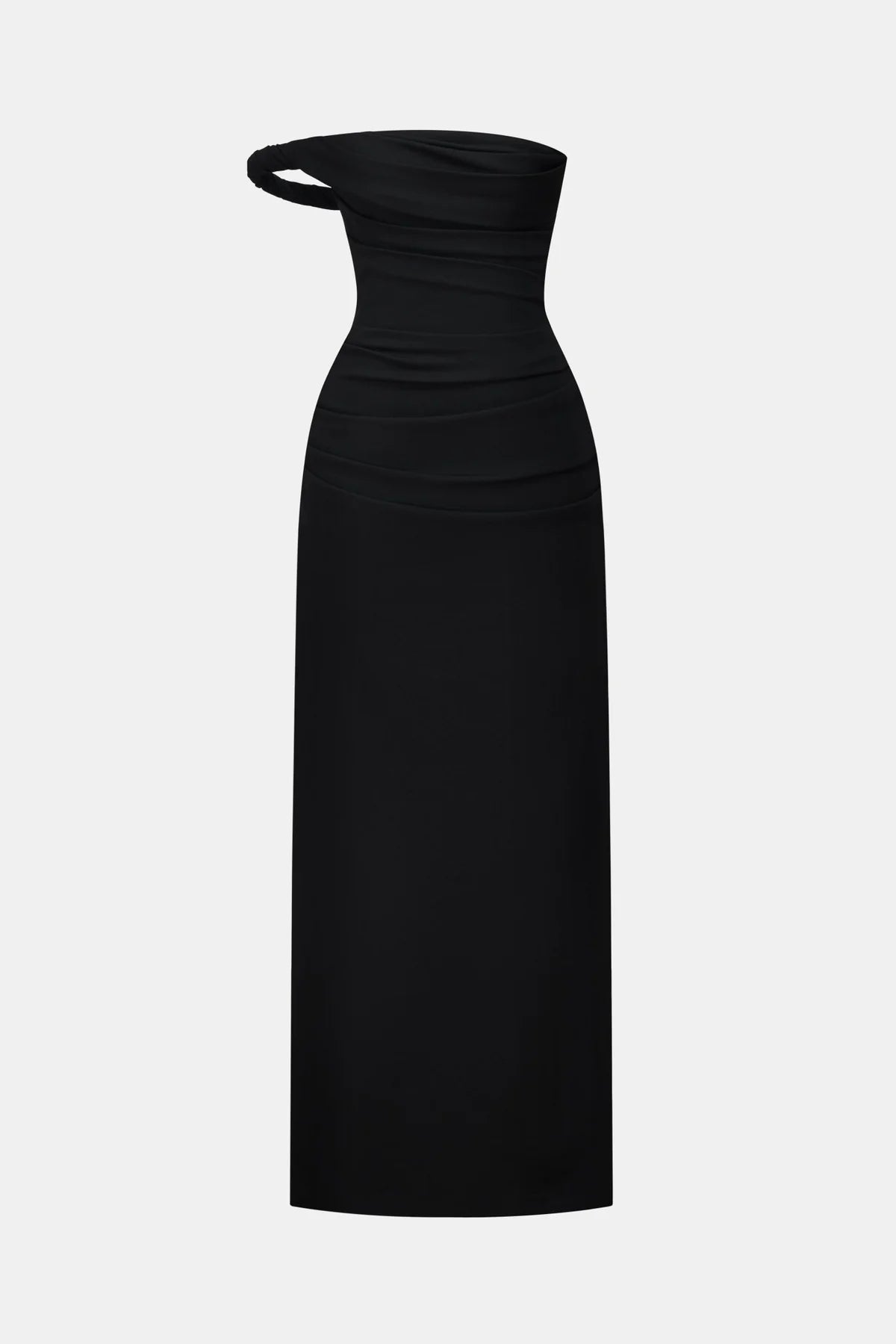 Montsand Black One-off Shoulder Draped Midi Dress
