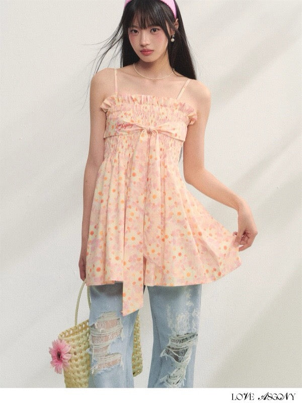 AsGony ASG25228 Printed strap embroidered strapless dress