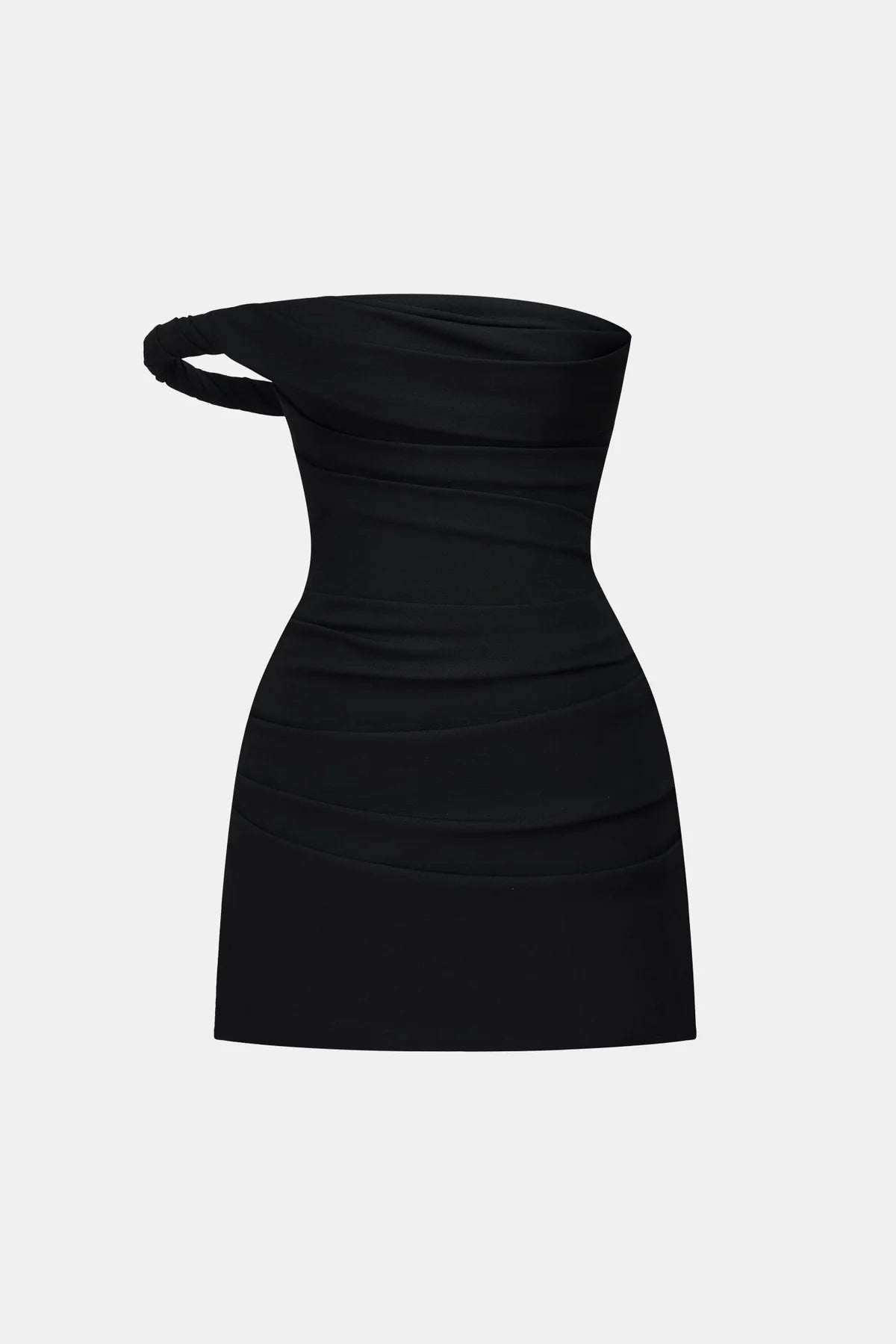 Montsand Black One-off Shoulder Draped Mini Dress
