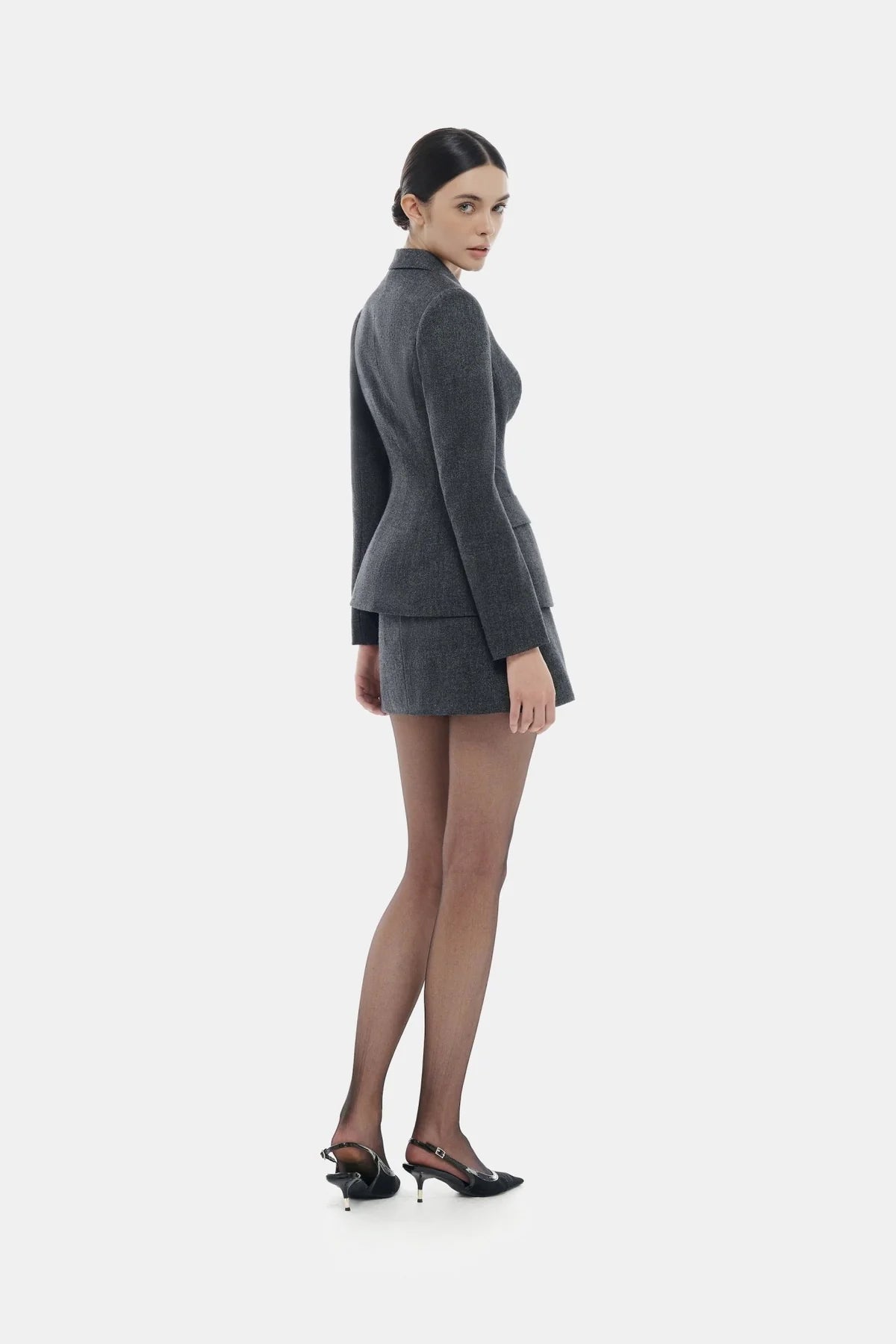 Montsand Grey Single Breast Blazer & Grey Mini Skirt