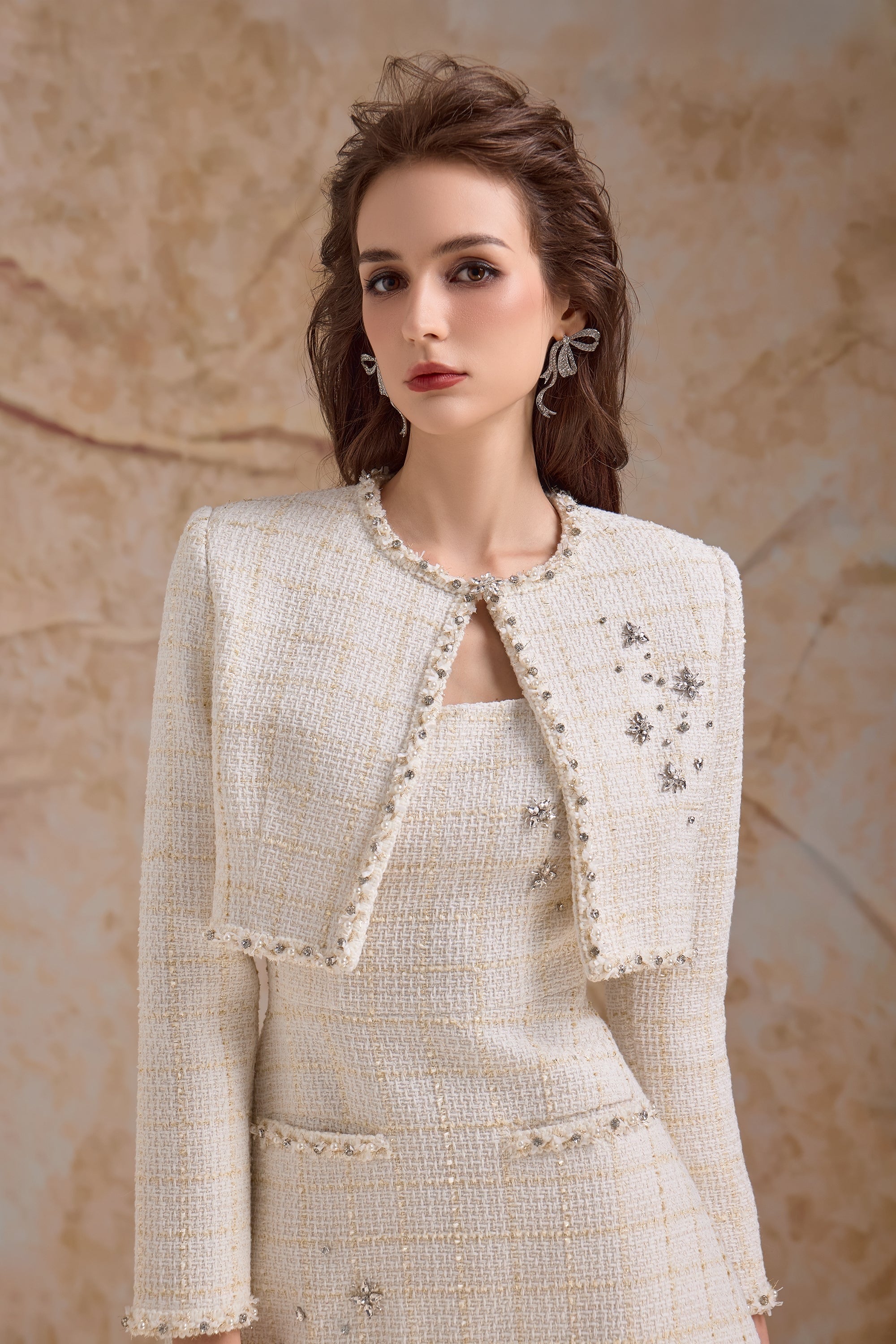 Calista OPALINE Crystal-embellished Tweed Set