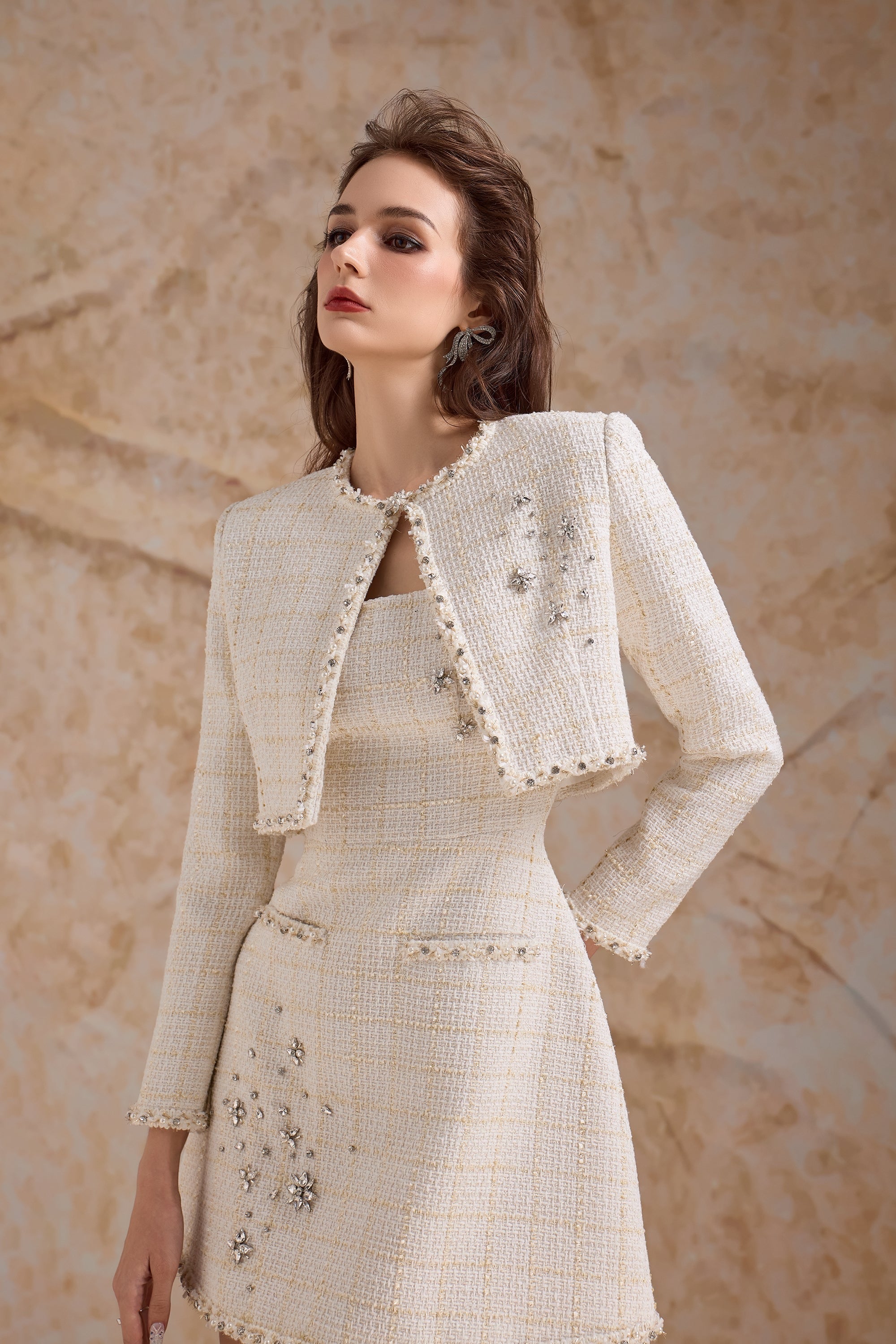 Calista OPALINE Crystal-embellished Tweed Set