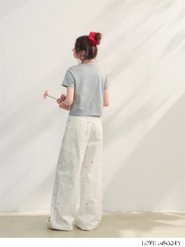 AsGony ASG25222 Fruit printed pearl decorative T-shirt