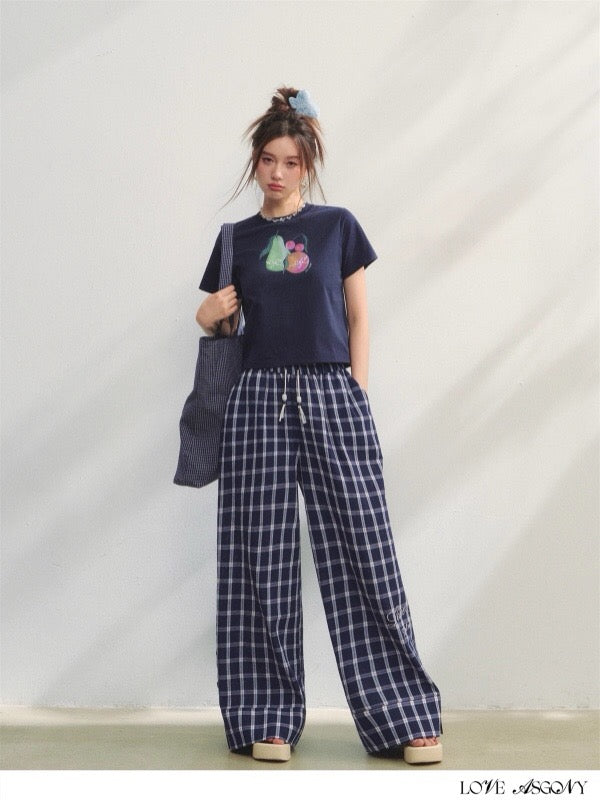 AsGony ASG25224 Plaid bead loose pants