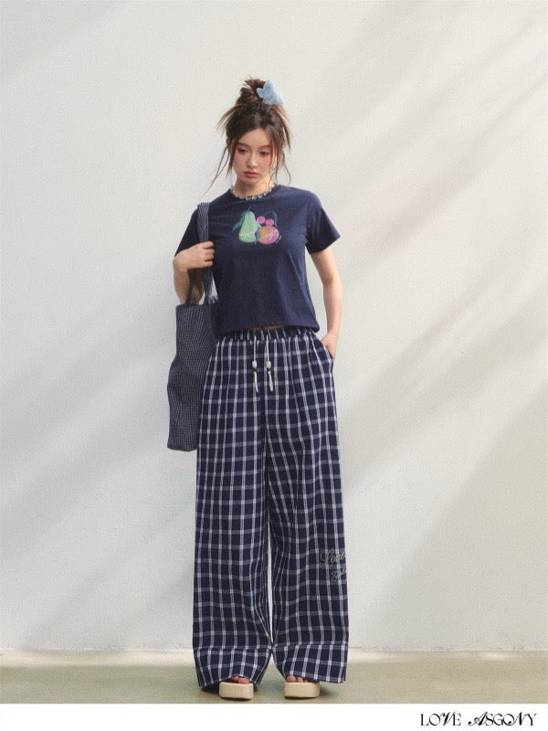 AsGony ASG25224 Plaid bead loose pants