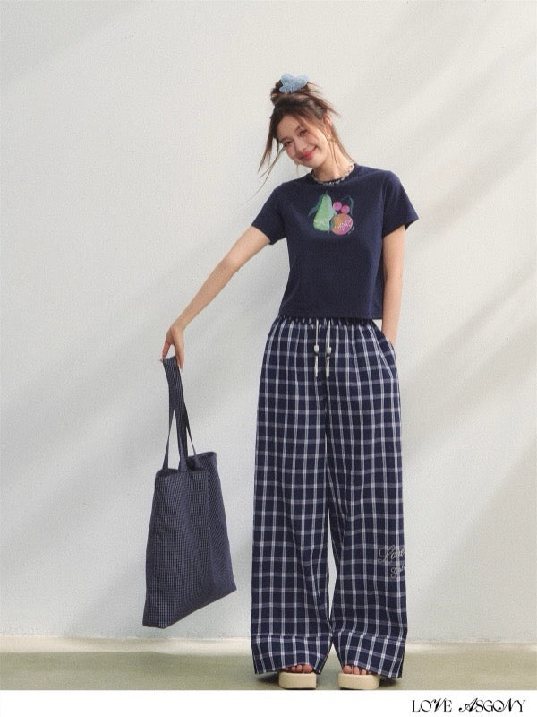 AsGony ASG25224 Plaid bead loose pants